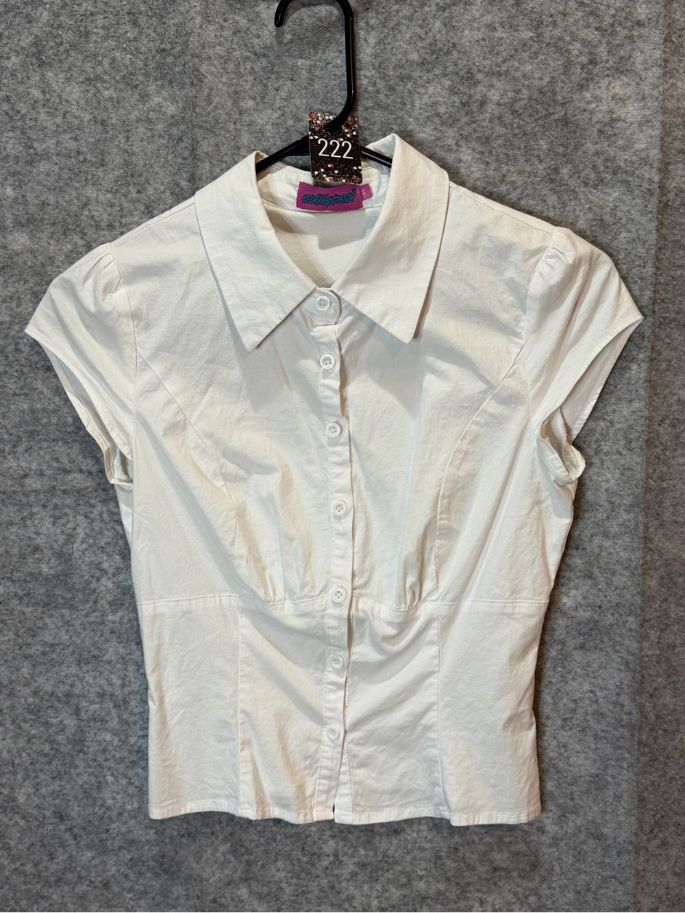 Edikted White Button Front Fitted Collared Blouse Top Size XS Y2K Office
